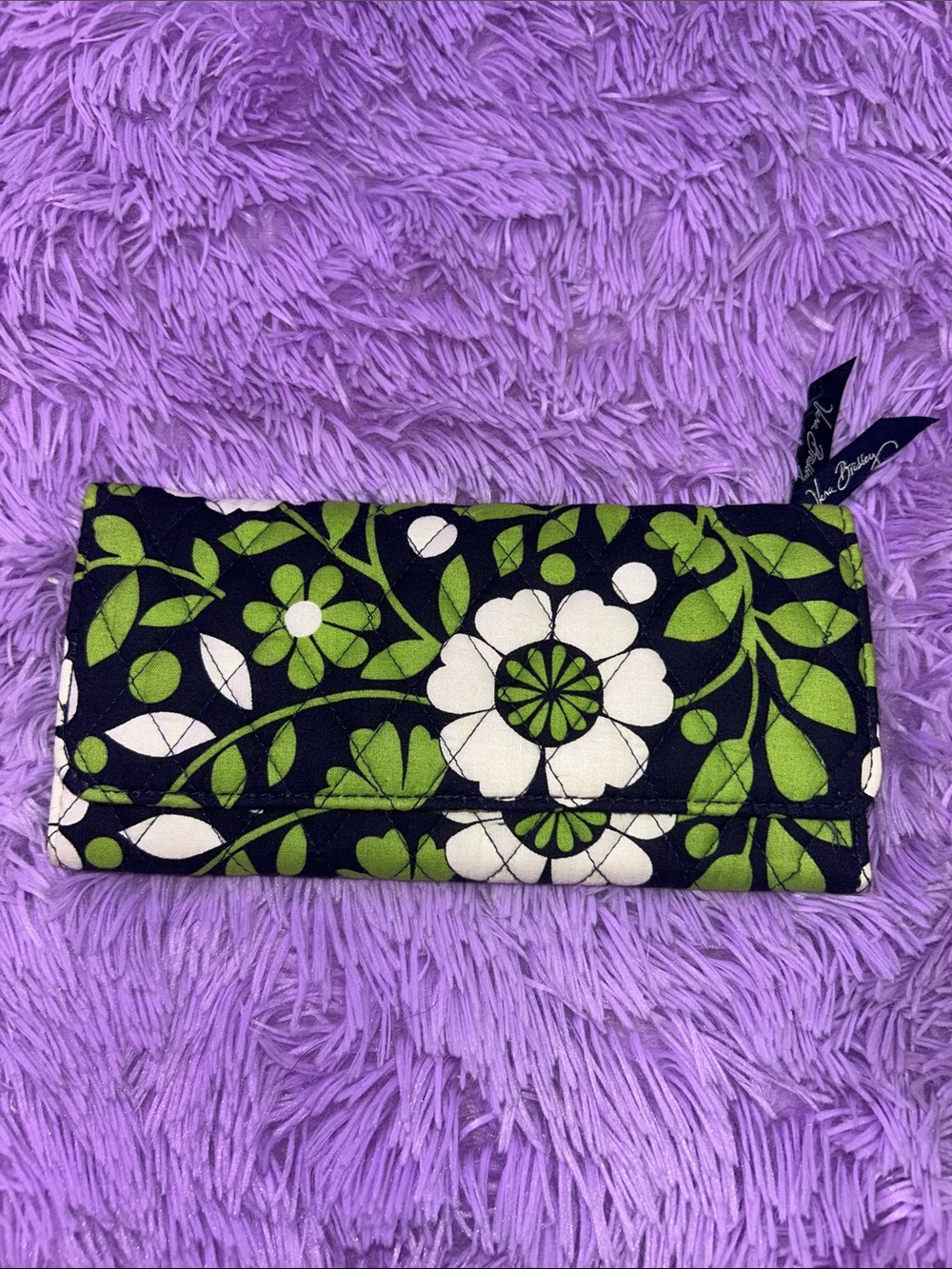 Vintage Vera Bradley “Lucky You” Quilted Wallet with White & Green Blooms